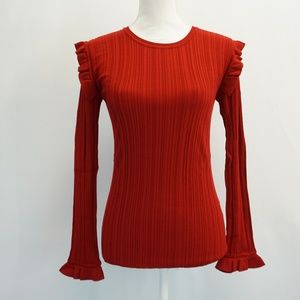 One Grey Day Ribbed Knit Ruffled Pullover Top